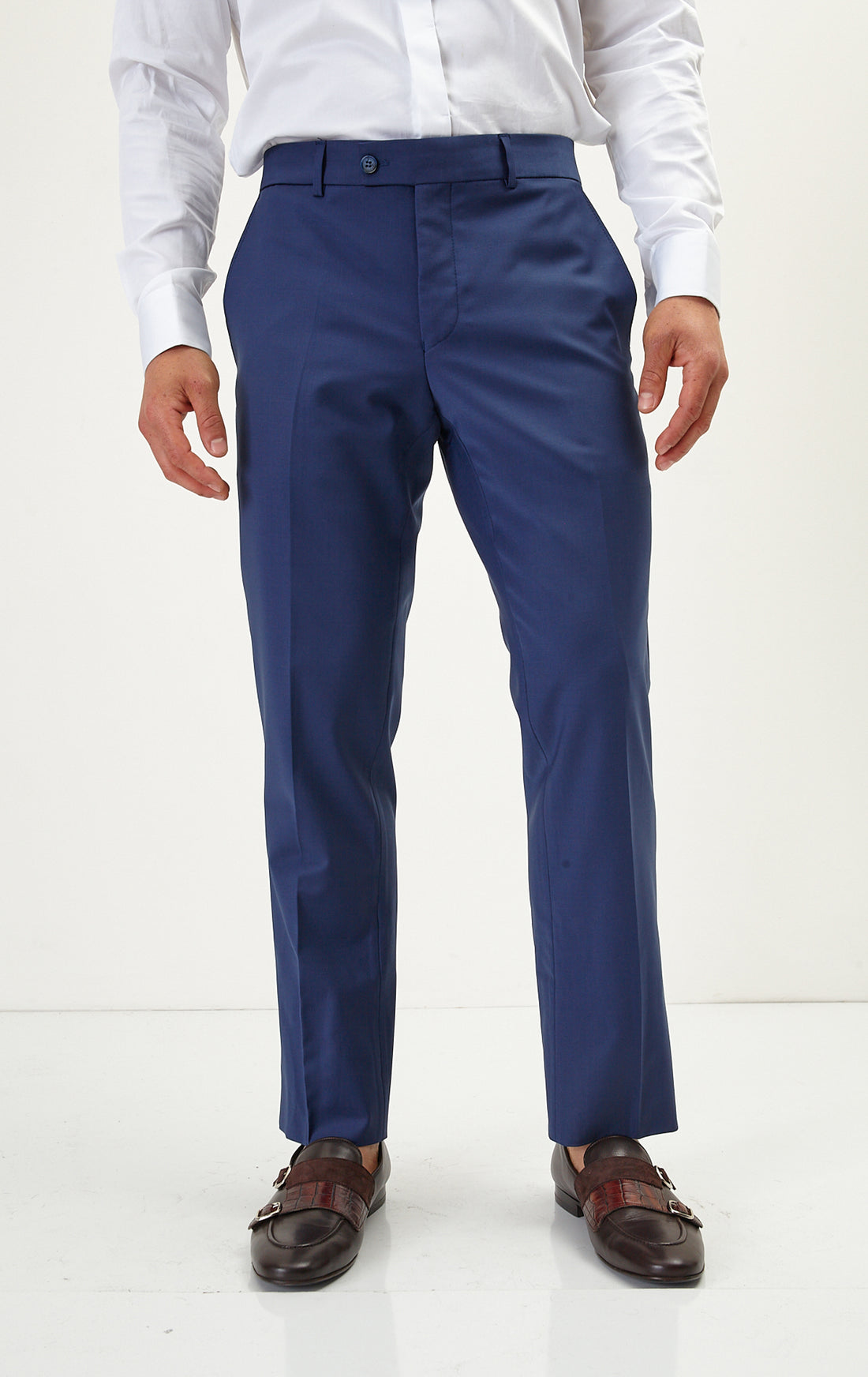 N° R206 Double Breasted Merino Wool Suit - Dark Blue - Ron Tomson