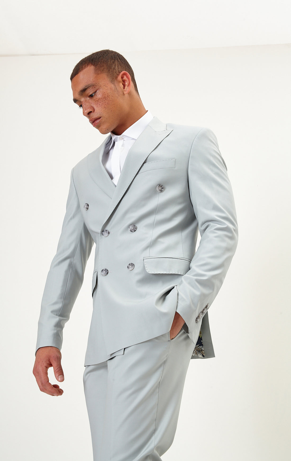 N° R206 Double Breasted Merino Wool Suit - Sage Tint - Ron Tomson