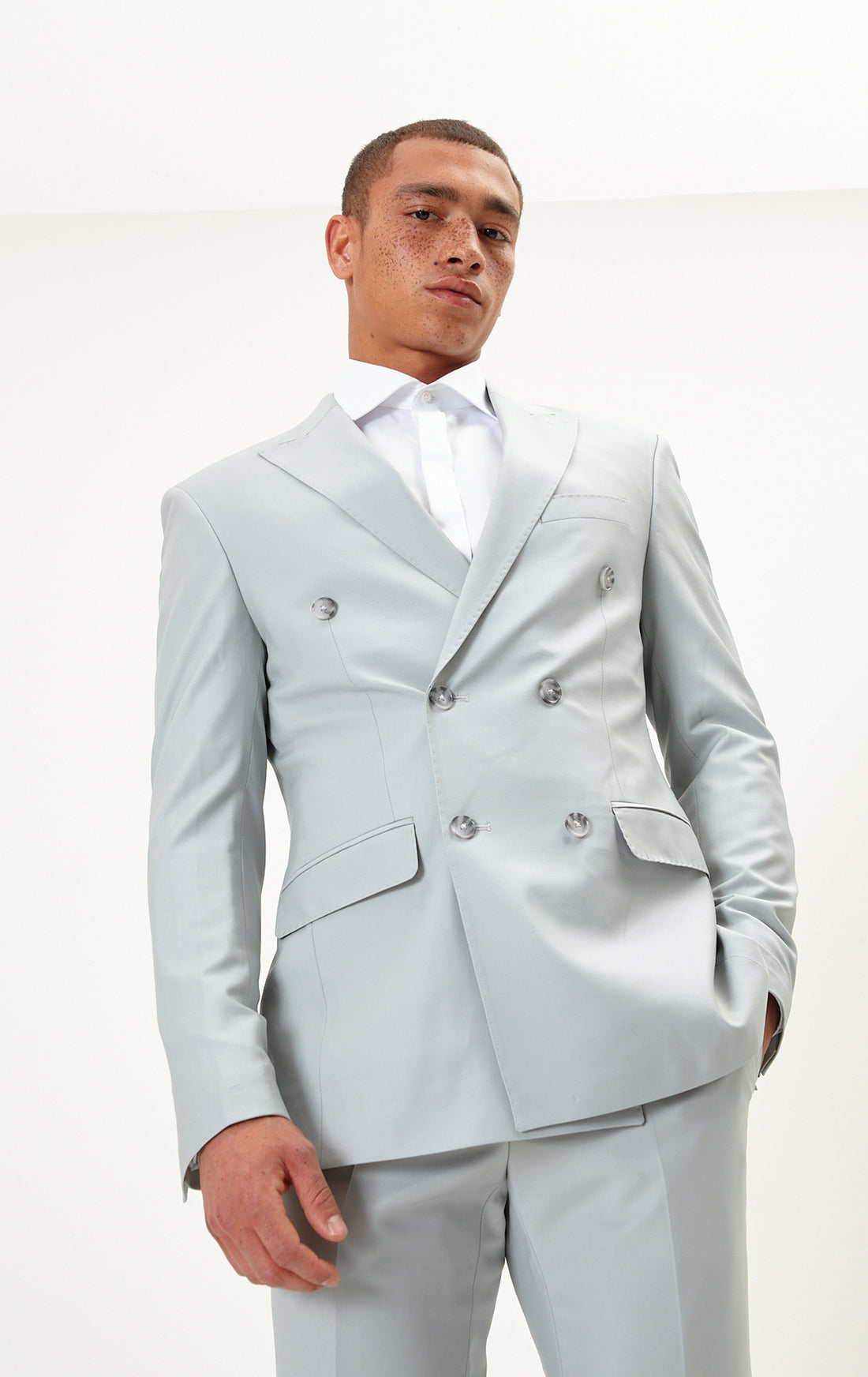 N° R206 Double Breasted Merino Wool Suit - Sage Tint - Ron Tomson