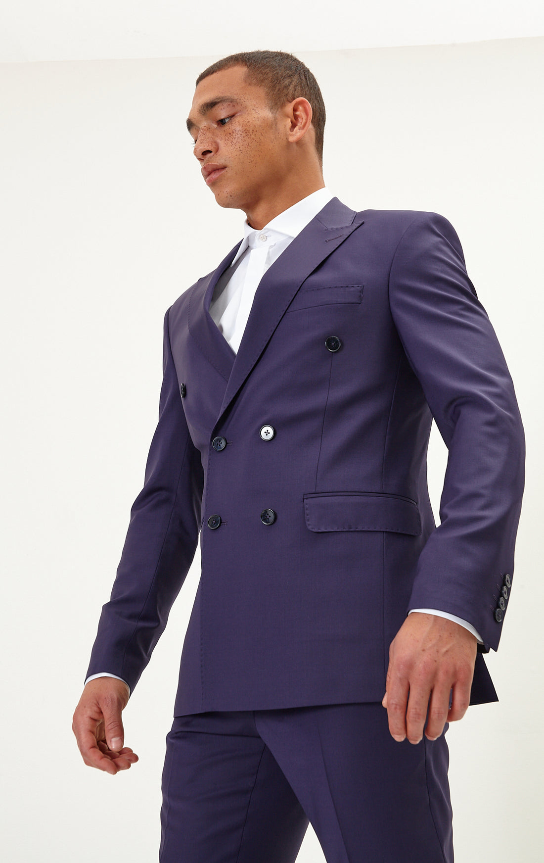 N° R206 Double Breasted Merino Wool Suit - Aubergine - Ron Tomson