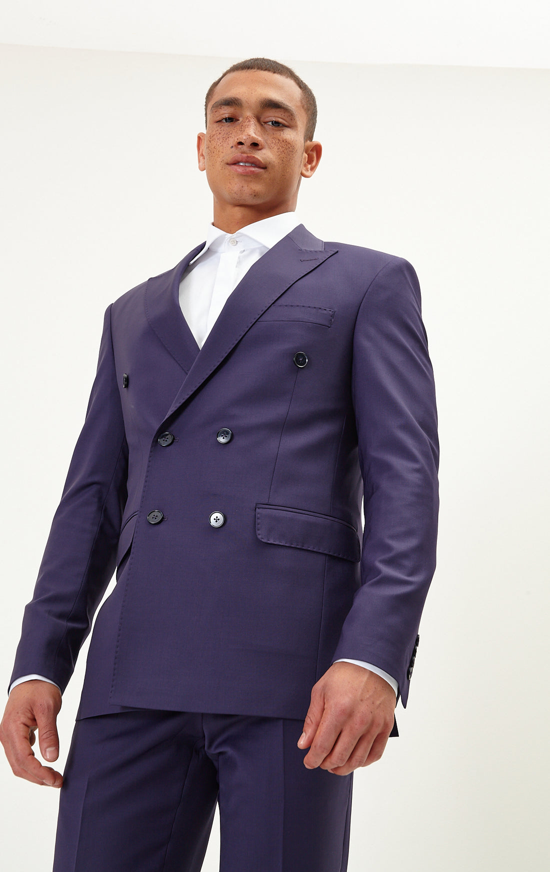 N° R206 Double Breasted Merino Wool Suit - Aubergine - Ron Tomson