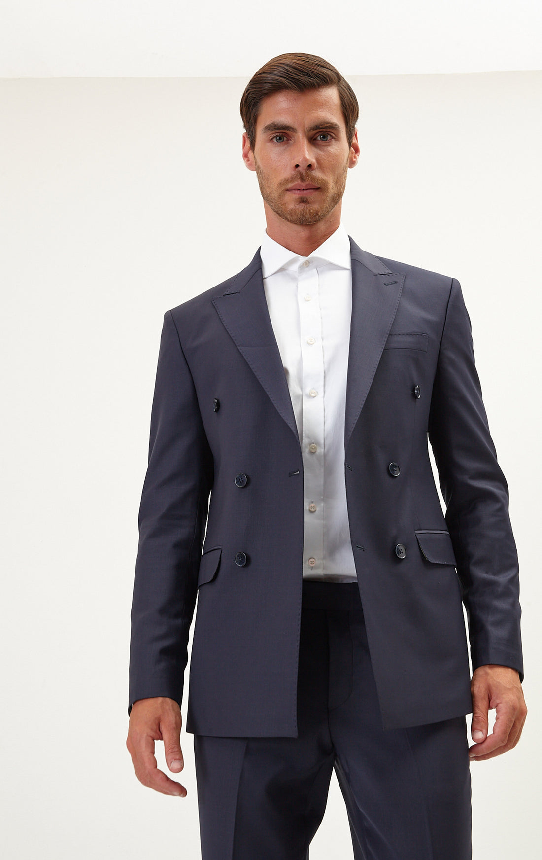 N° R206 Double Breasted Merino Wool Suit - Midnight Blue - Ron Tomson