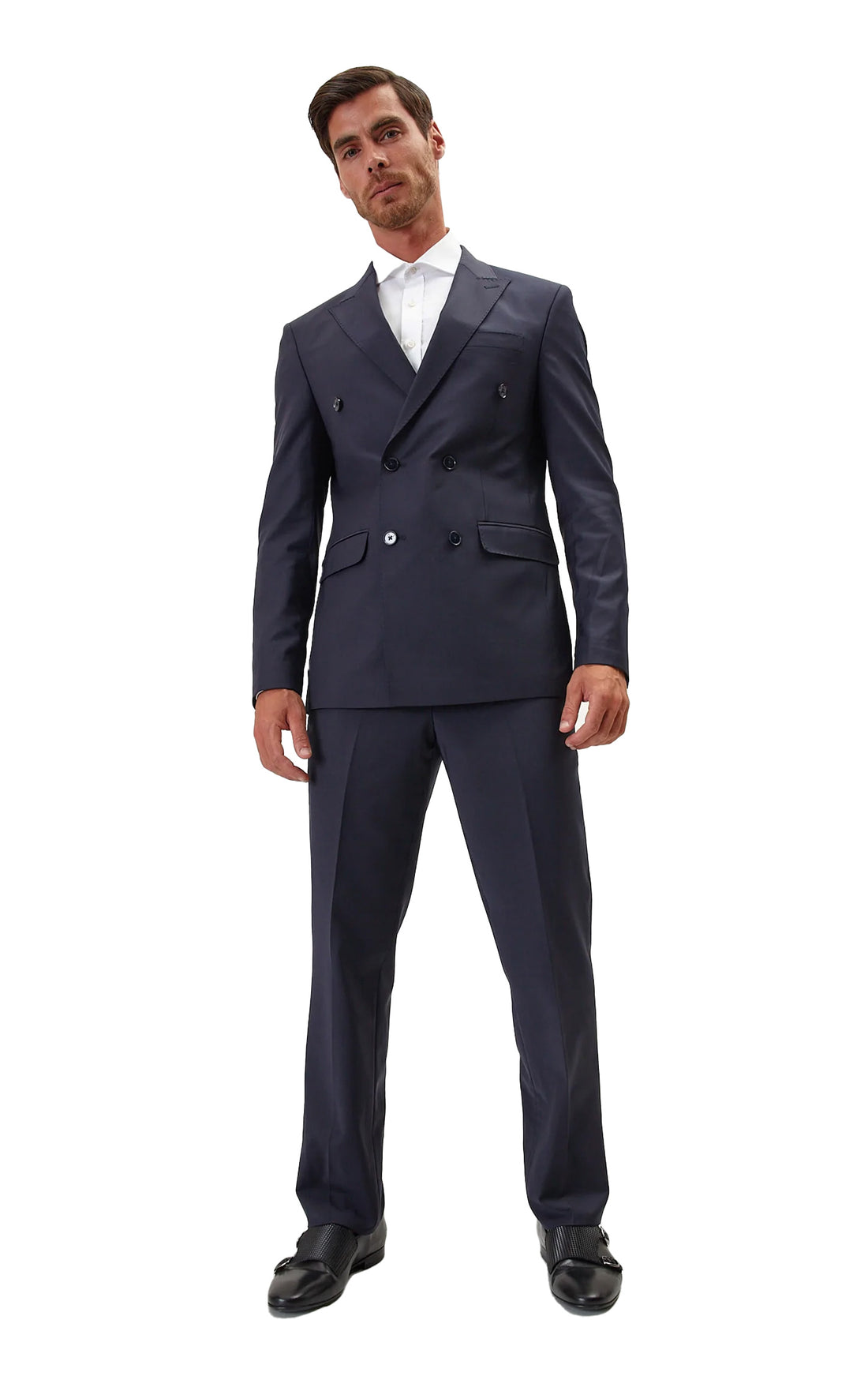 N° R206 SUPER 120S MERINO WOOL DOUBLE BREASTED SUIT - MIDNIGHT BLUE