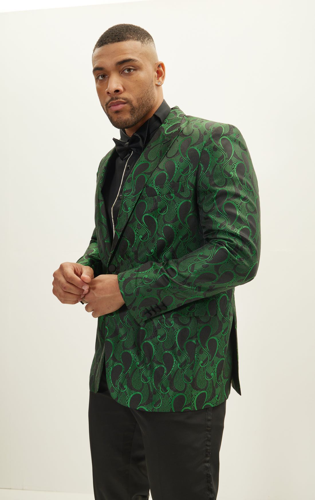 Peak Lapel Paisley Jacquard Tuxedo Jacket - Green