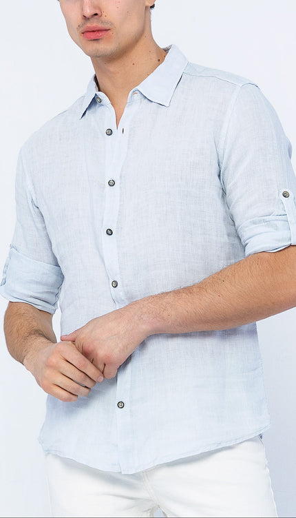 Collared Linen Shirt - Blue