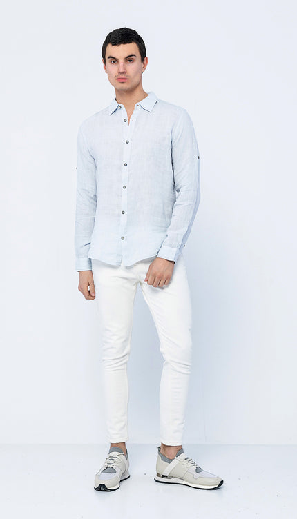 Collared Linen Shirt - Blue