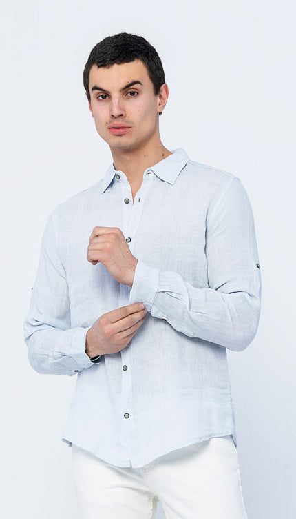 Collared Linen Shirt - Blue