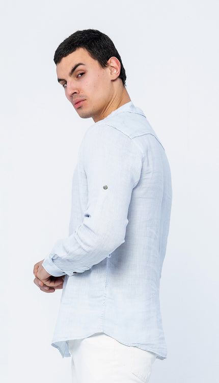 Collared Linen Shirt - Blue