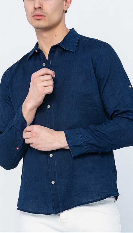 Collared Linen Shirt - Indigo