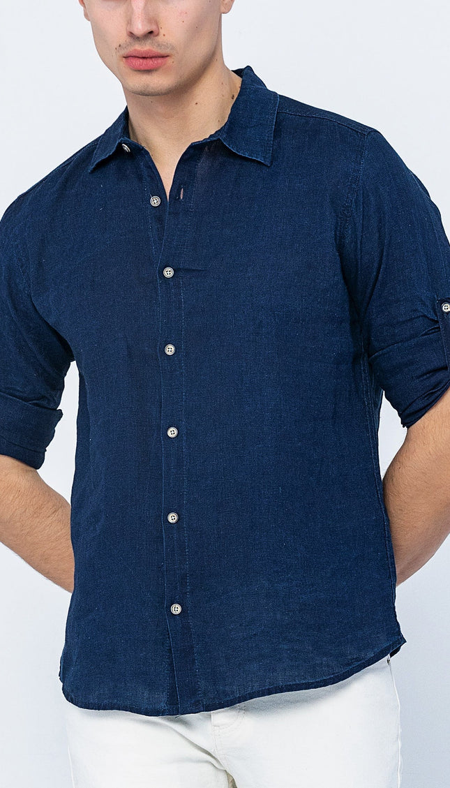 Collared Linen Shirt - Indigo