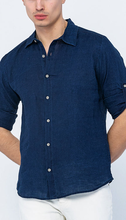 Collared Linen Shirt - Indigo