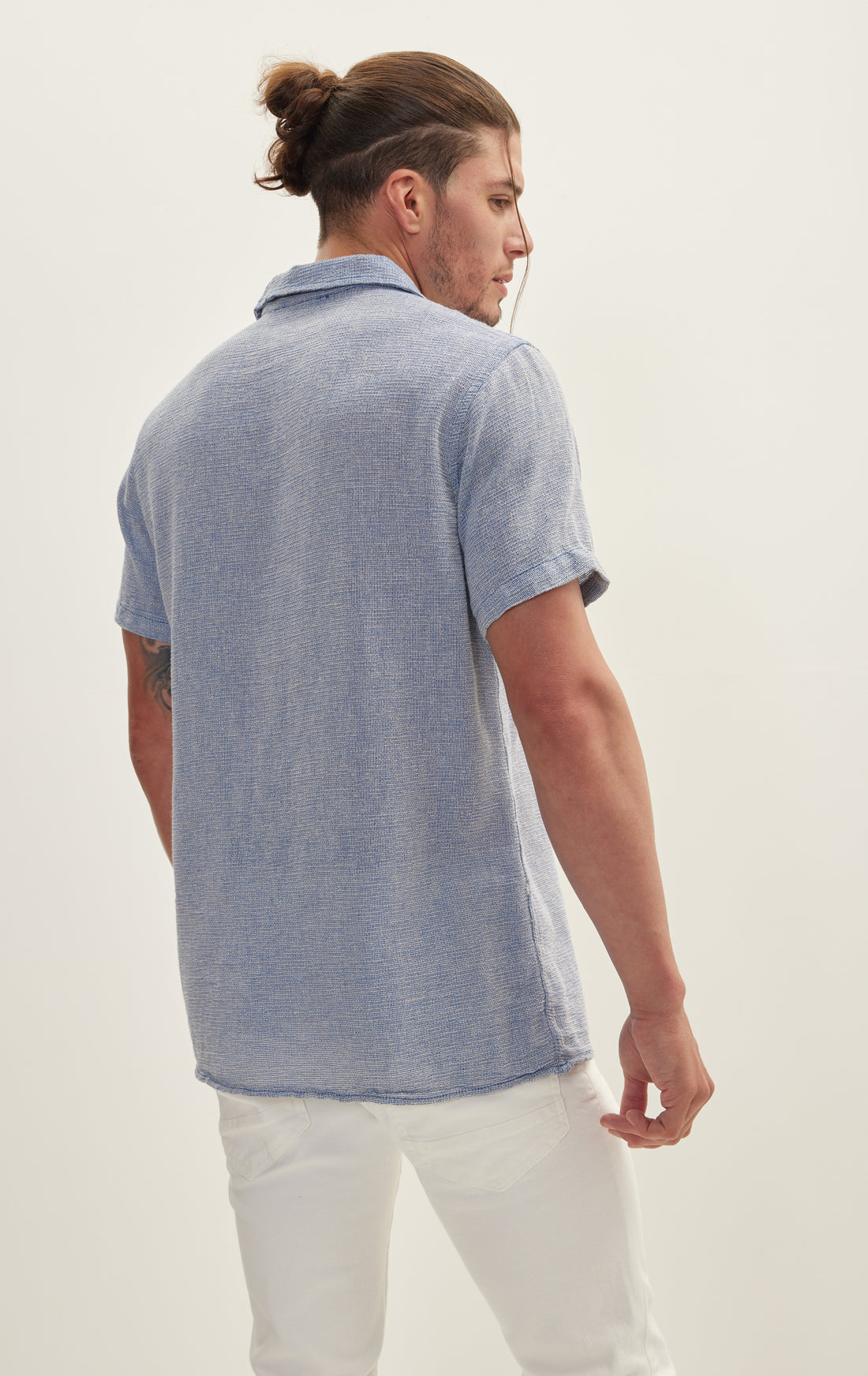 Knitted Polo Buttoned Short Sleeve Shirt - Blue