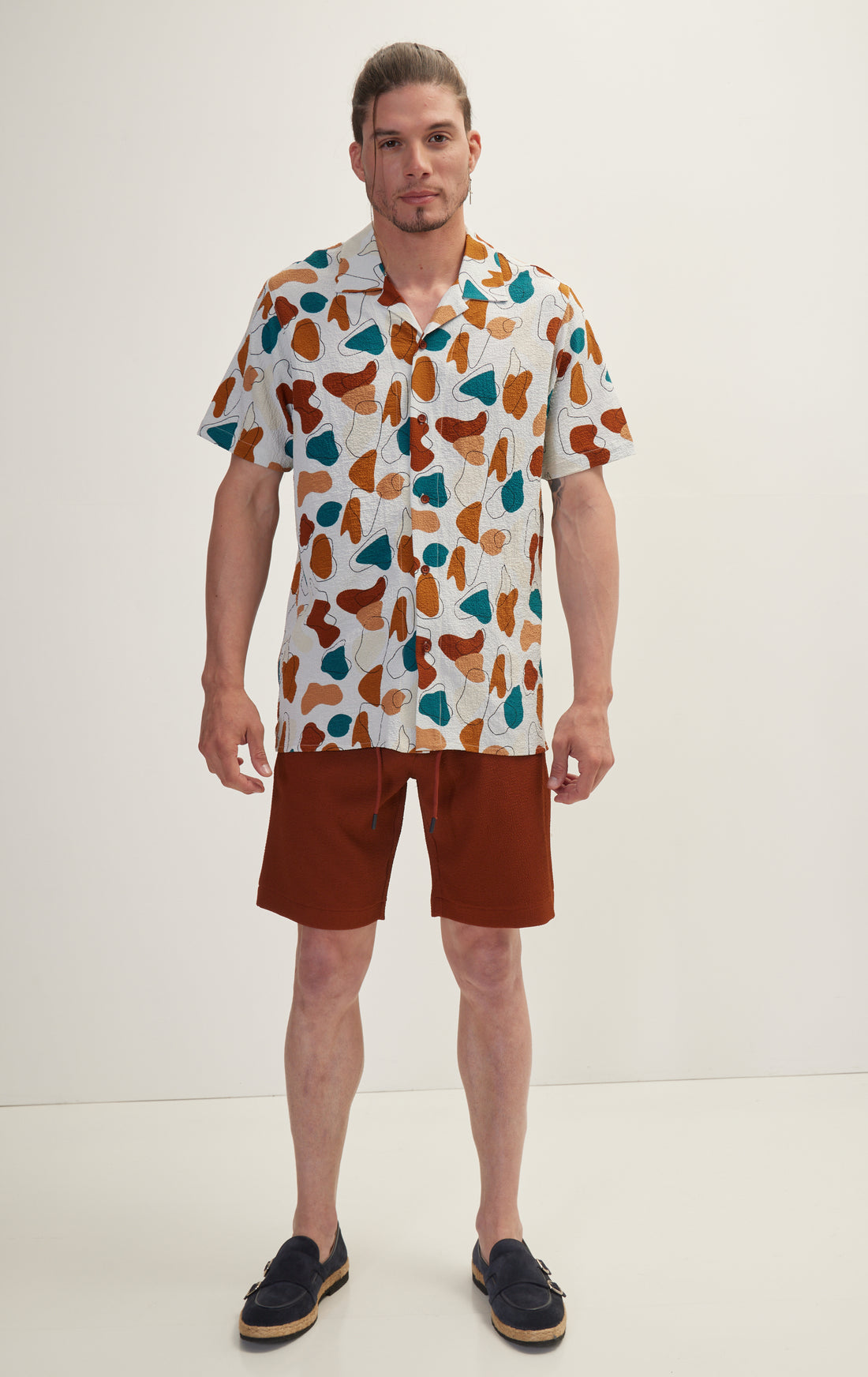 Allover Pattern Camp Collar Shirt - Brown