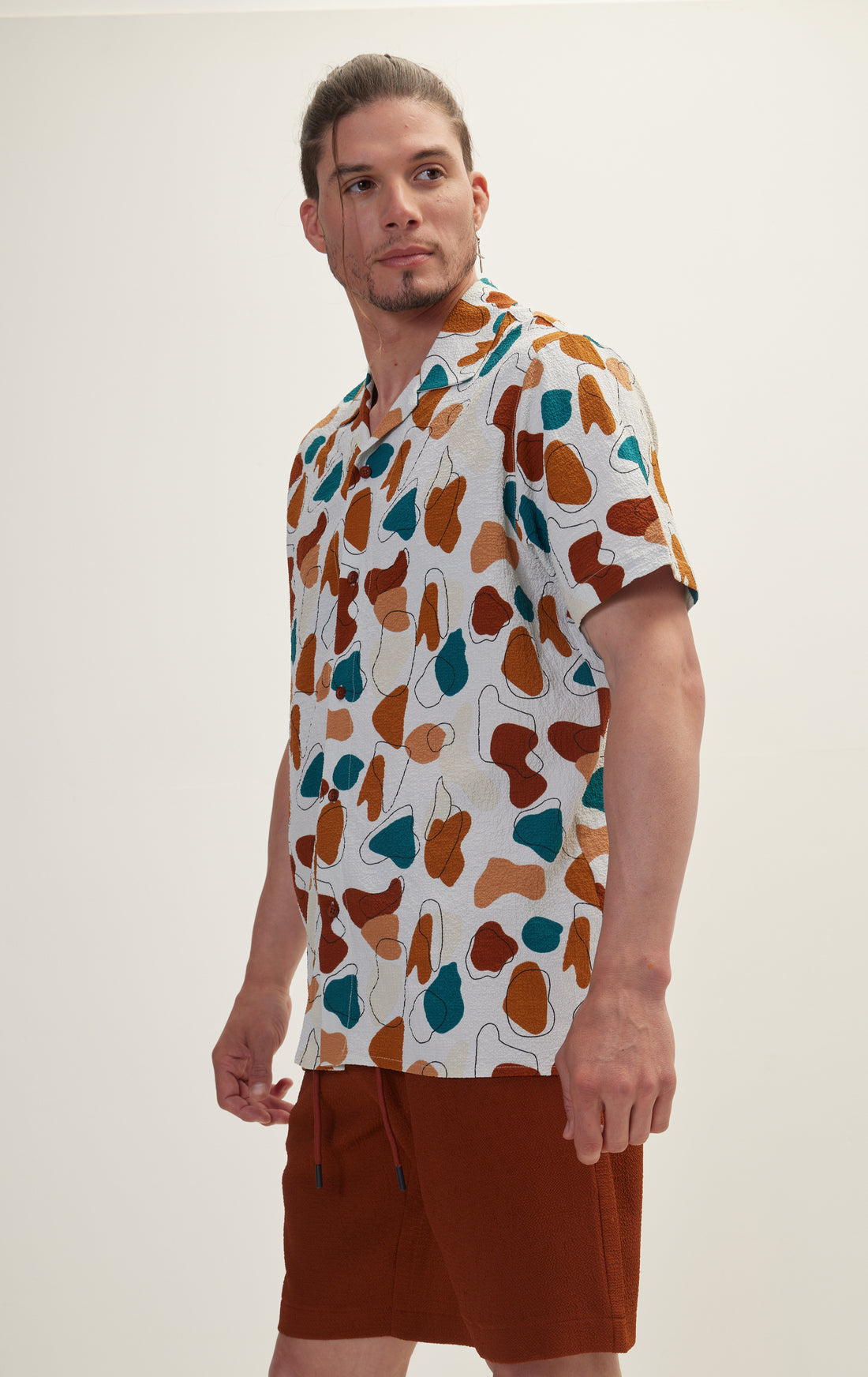 Allover Pattern Camp Collar Shirt - Brown