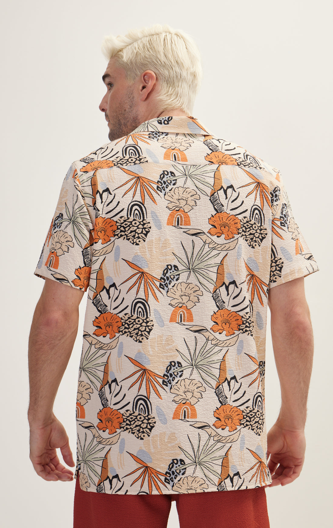 Allover Pattern Camp Collar Shirt - Orange