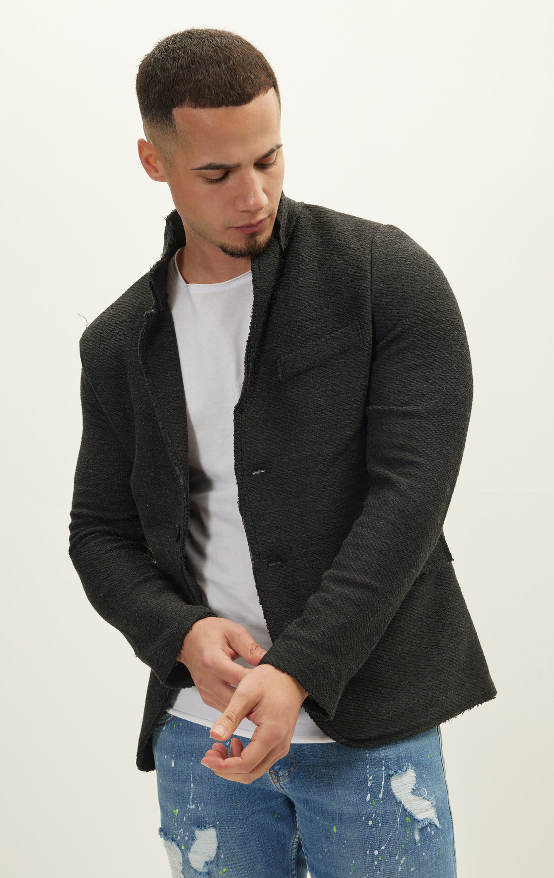 Raw Edge Fitted Cardigan Ii - Anthracite Black