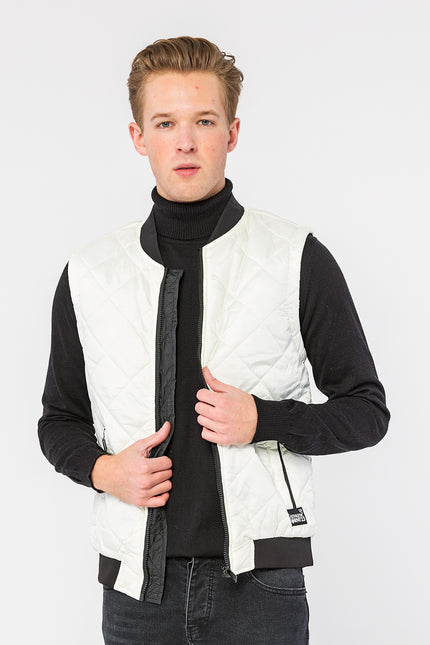Men's Full-Zip Quilted Vest - Off-White | Ron Tomson