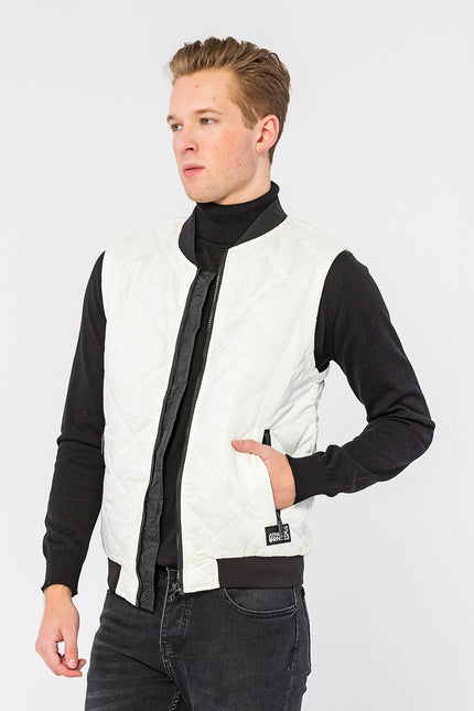 Men's Full-Zip Quilted Vest - Off-White | Ron Tomson