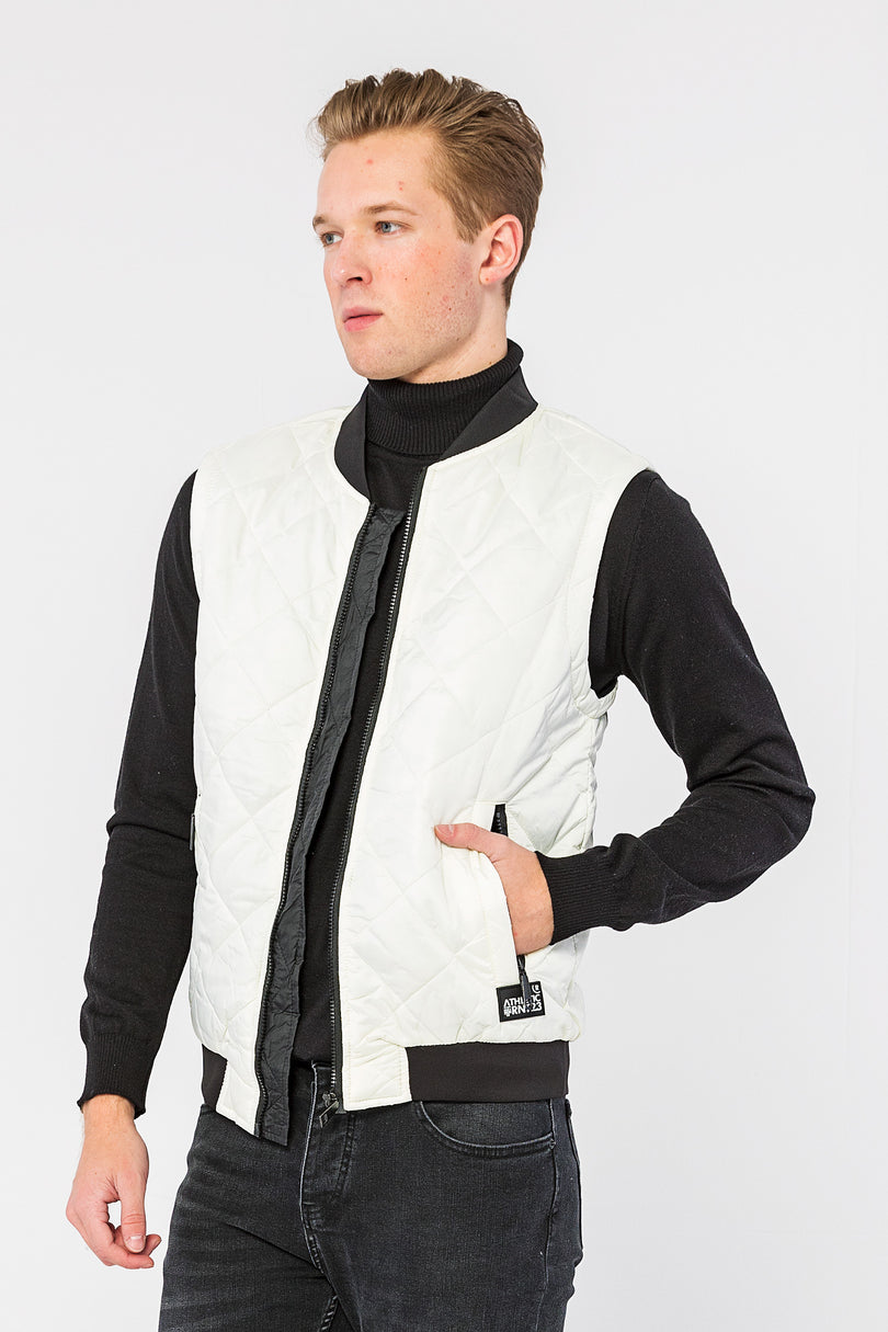 Men's Full-Zip Quilted Vest - Off-White | Ron Tomson