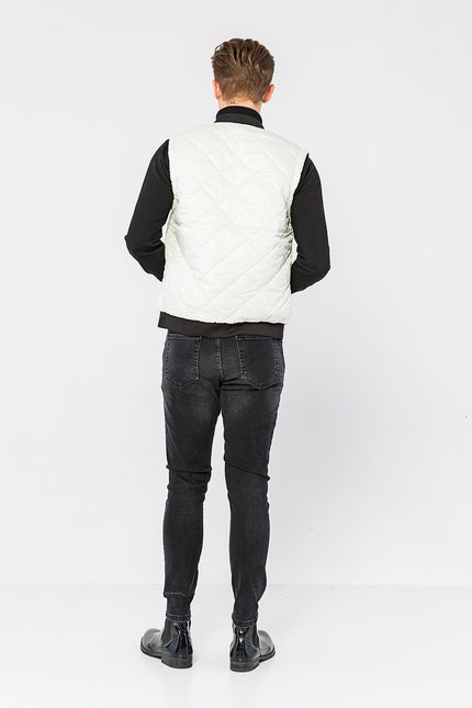 Men's Full-Zip Quilted Vest - Off-White | Ron Tomson