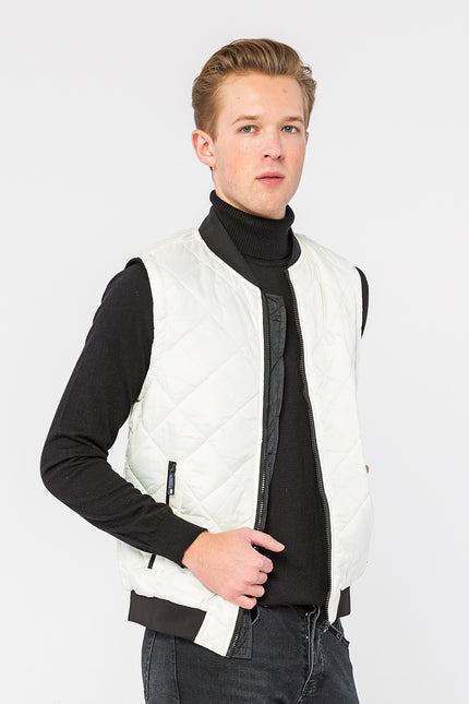Men's Full-Zip Quilted Vest - Off-White | Ron Tomson