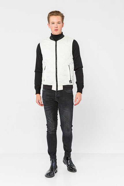 Men's Full-Zip Quilted Vest - Off-White | Ron Tomson
