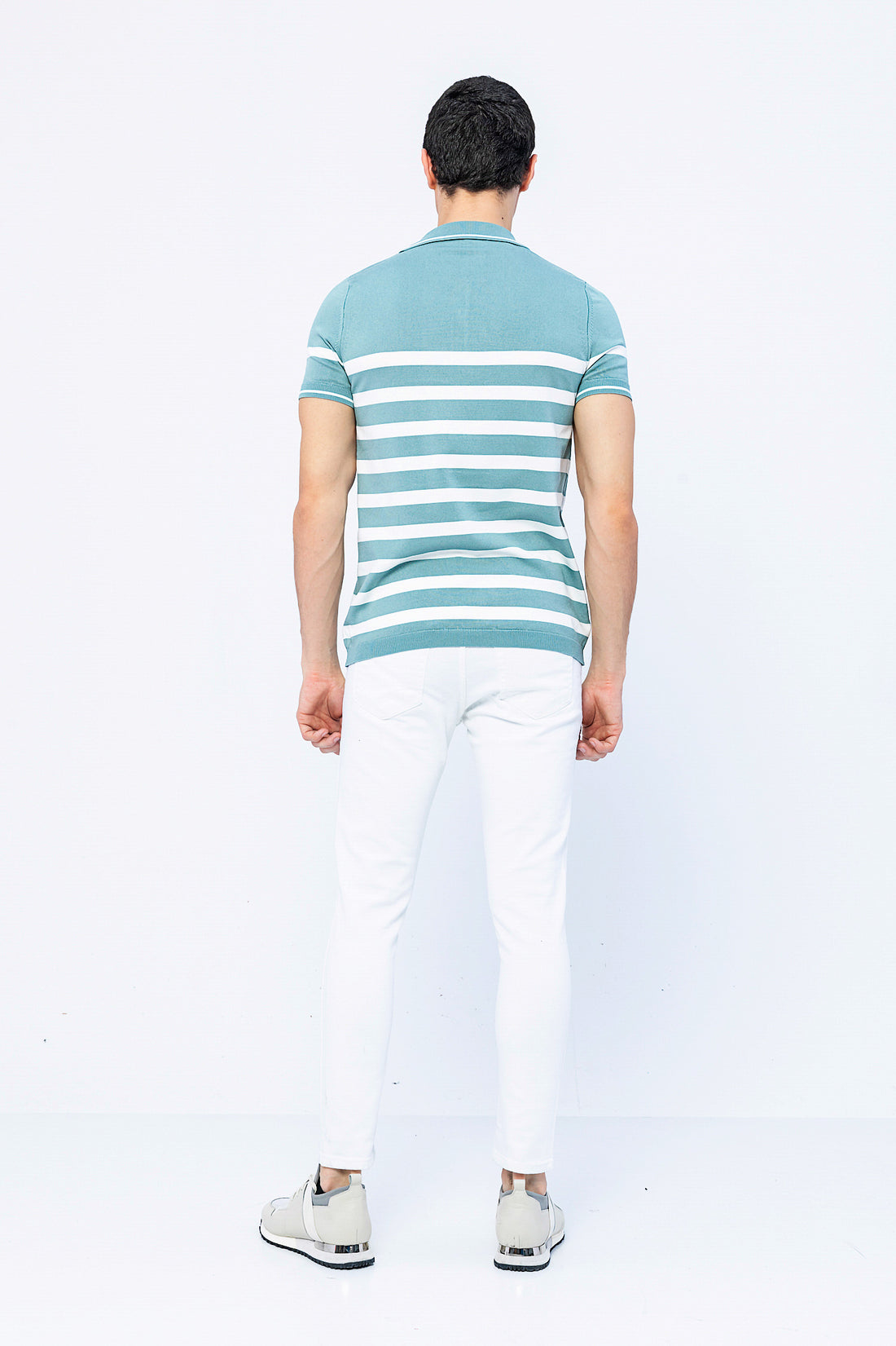 Teal Green Off White Knitted Polo T-Shirt