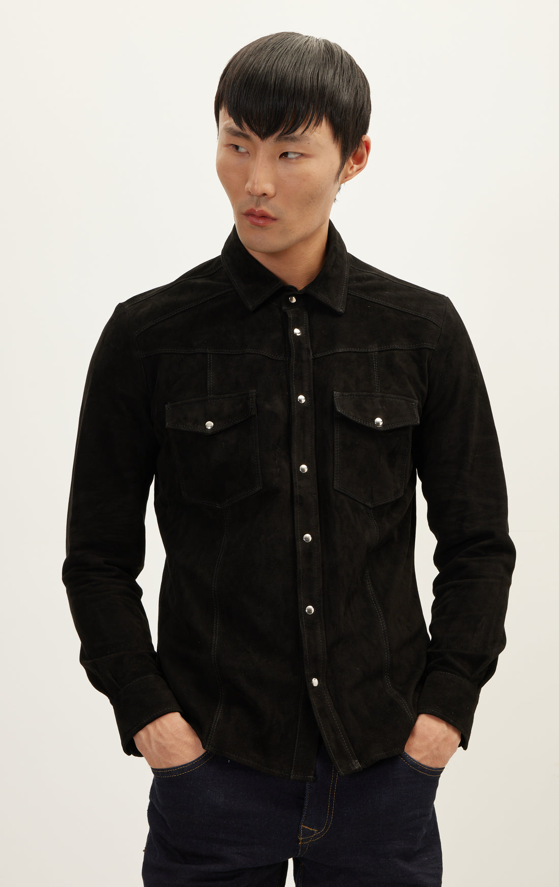 Suede Leather Shirt - Black