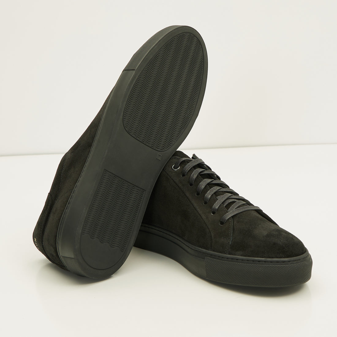 Suede Leather Court Sneakers  - Black Suede