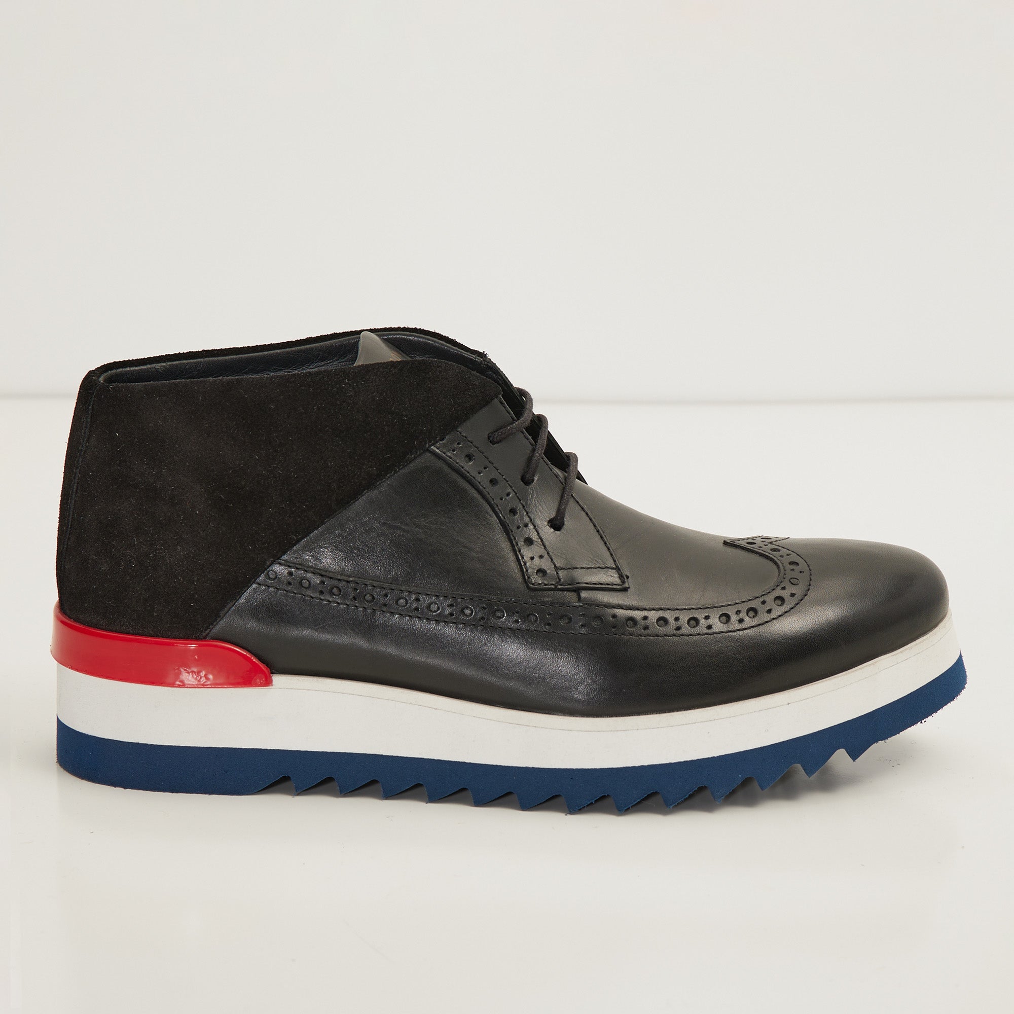 N° C3836 RT LEATHER WINGTIP SNEAKER BOOTS - BLACK WHITE