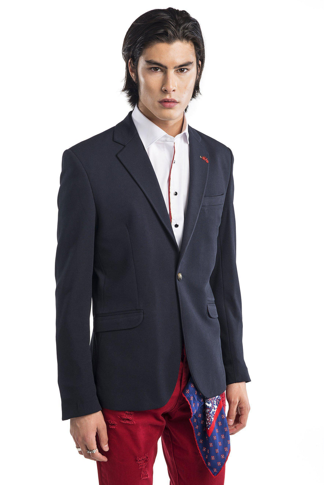 Beehive Single Button Fitted Jacket - Navy - Ron Tomson