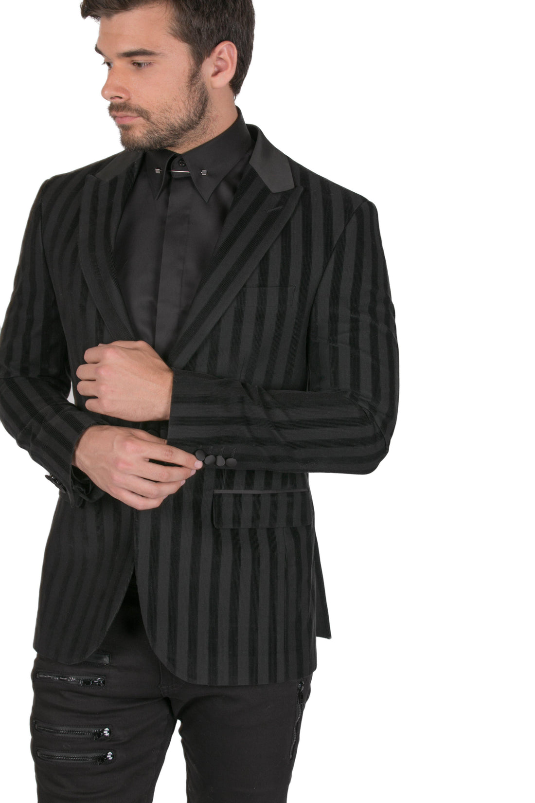 Brushed Striped Italian Velvet Dinner Jacket - Ron Tomson