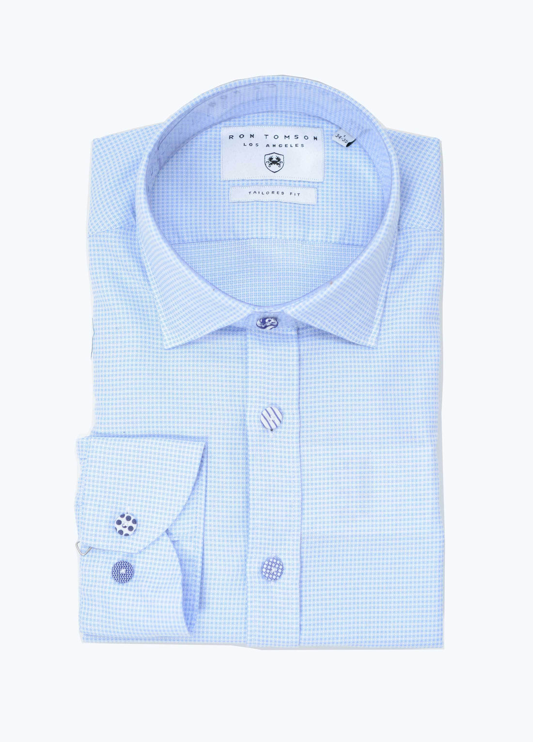 Button Fitted Cotton Shirt - Blue - Ron Tomson