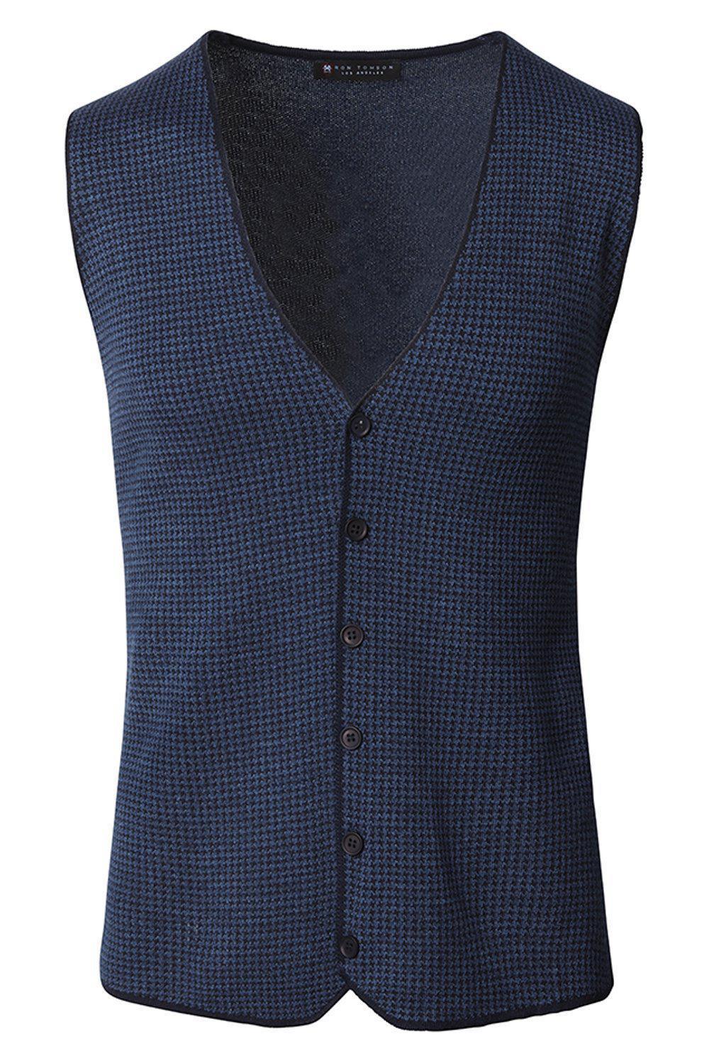 Casual Houndstooth Vest - Navy - Ron Tomson