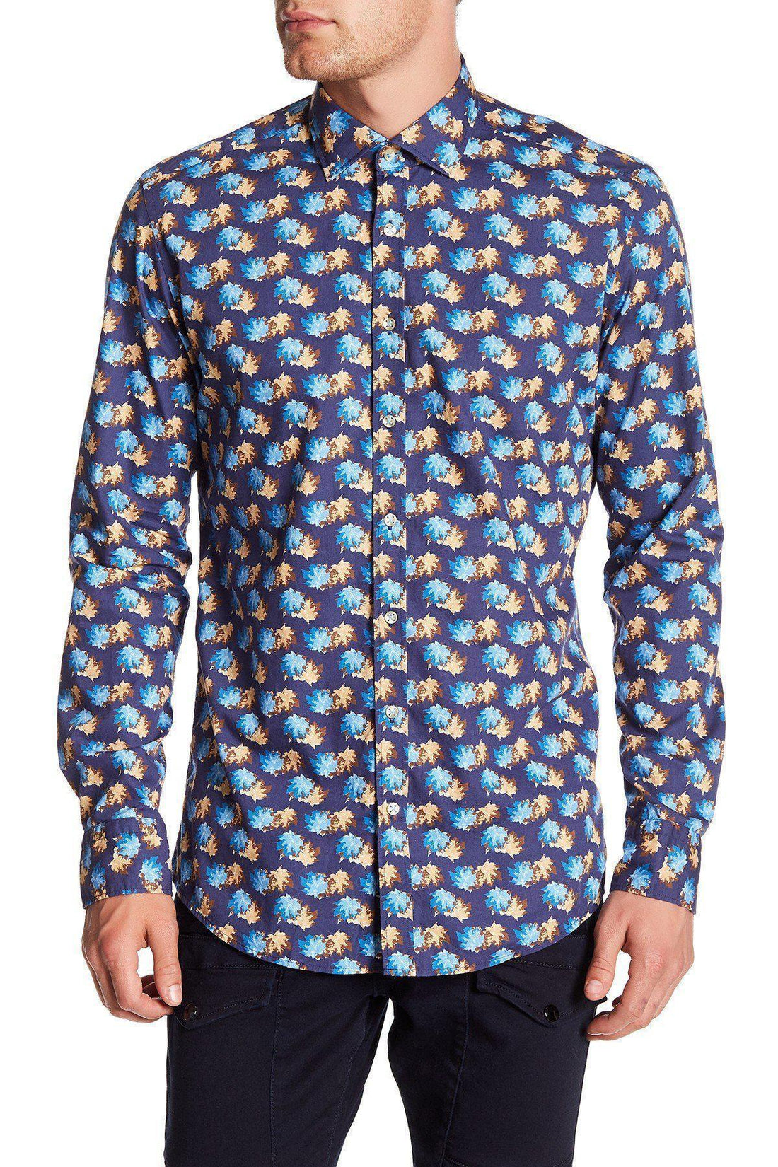 Casual Printed Shirt - Navy Turquoise - Ron Tomson