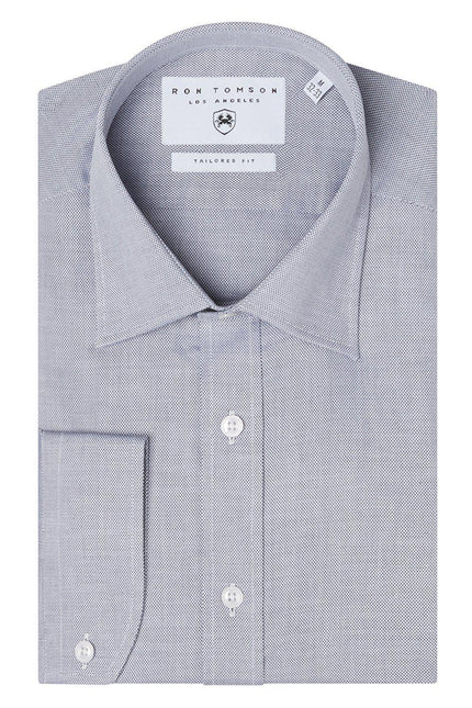 Convertible Cuff Oxford Cotton Spread Collar Dress Shirt - Grey - Ron Tomson
