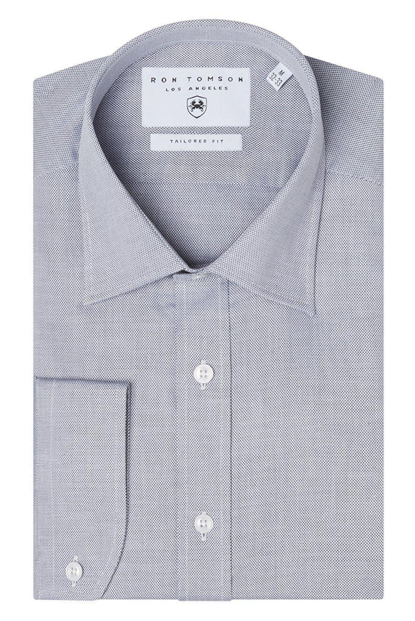 Convertible Cuff Oxford Cotton Spread Collar Dress Shirt - Grey - Ron Tomson
