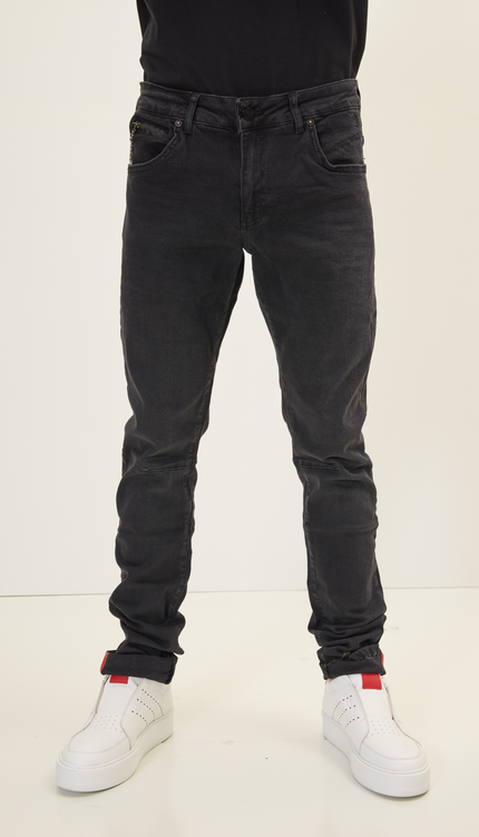 Cuff Detail Inner Red Stripe Denim - Black - Ron Tomson