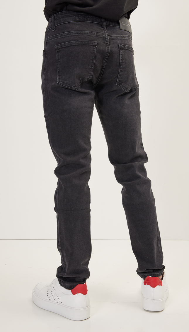 Cuff Detail Inner Red Stripe Denim - Black - Ron Tomson