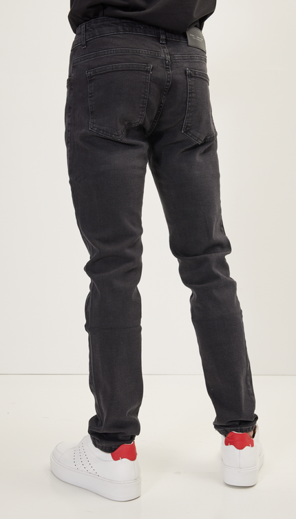 Cuff Detail Inner Red Stripe Denim - Black - Ron Tomson