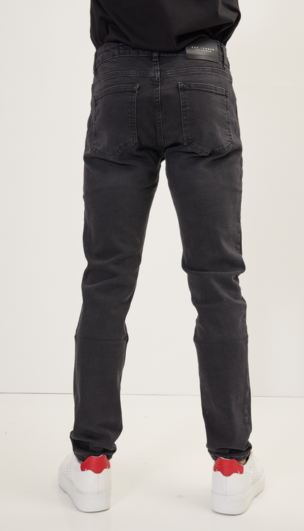 Cuff Detail Inner Red Stripe Denim - Black - Ron Tomson