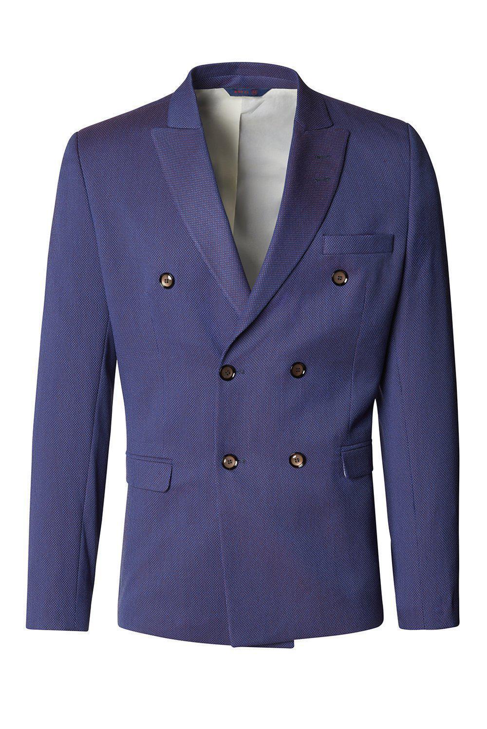 Double Breasted Fitted Stretch Blazer - Wine 1 - Ron Tomson