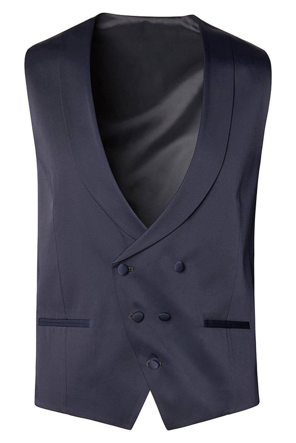 Double Breasted U-Shaped Vest - Navy - Ron Tomson