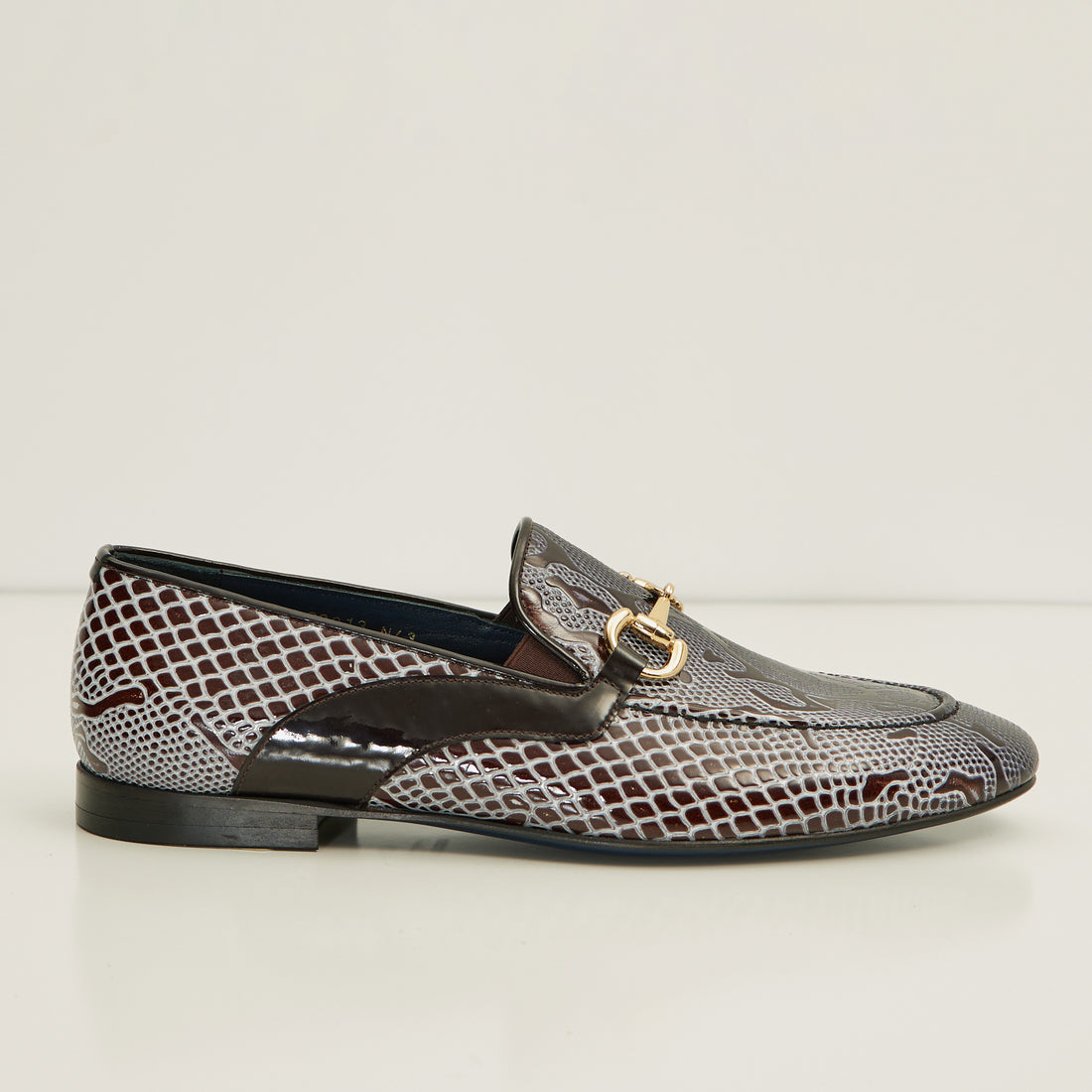 N° C9013X SNAKE EMBOSSED LEATHER AND GOLD METAL BIT LOAFER - BROWN BEIGE