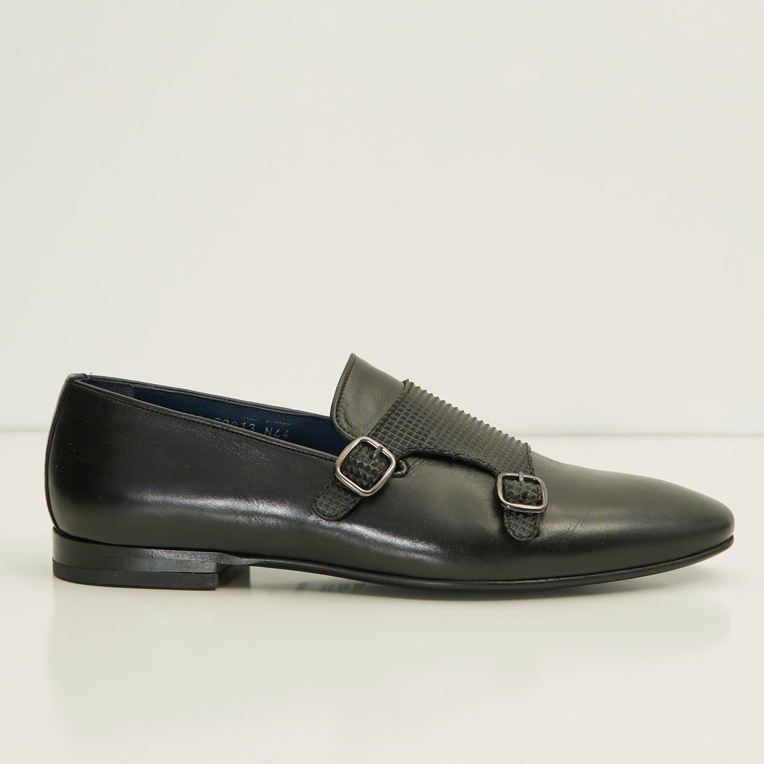 Leather Double Monk Strap Shoes - Black