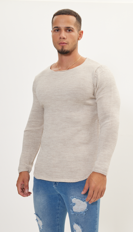 Everyday Knitwear Slim Sweater - Stone - Ron Tomson