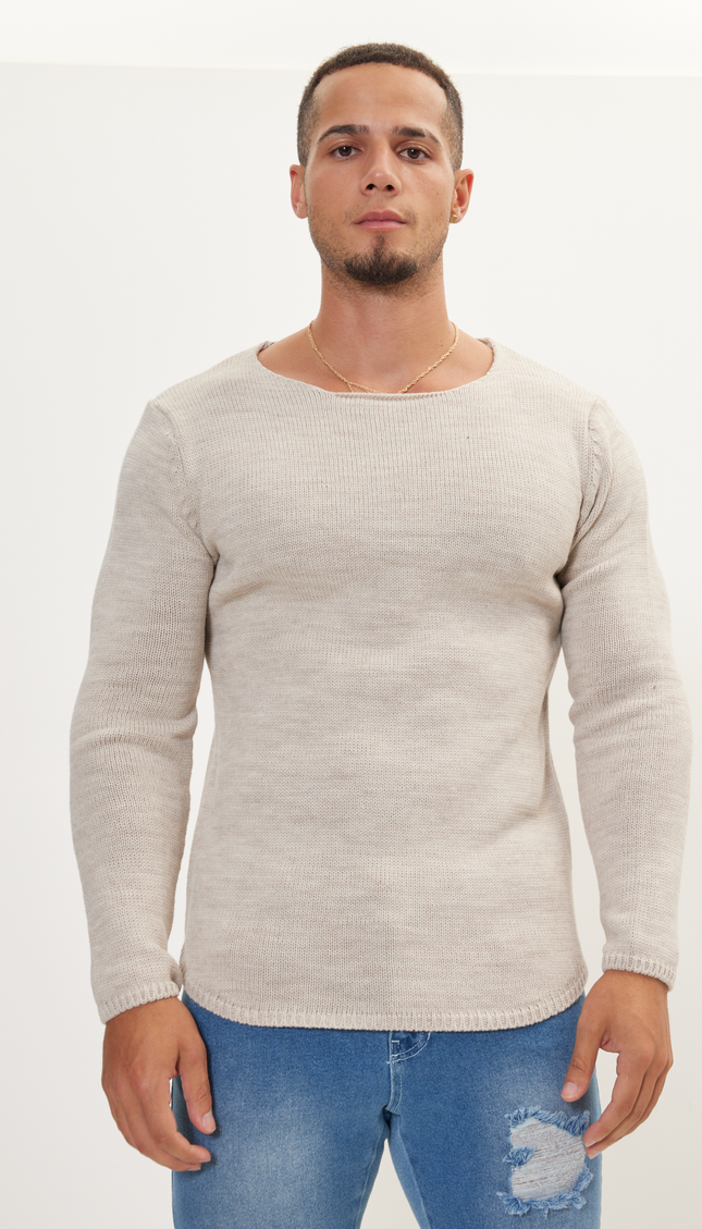 Everyday Knitwear Slim Sweater - Stone - Ron Tomson