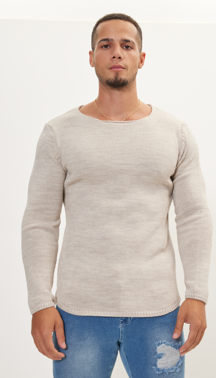 Everyday Knitwear Slim Sweater - Stone - Ron Tomson
