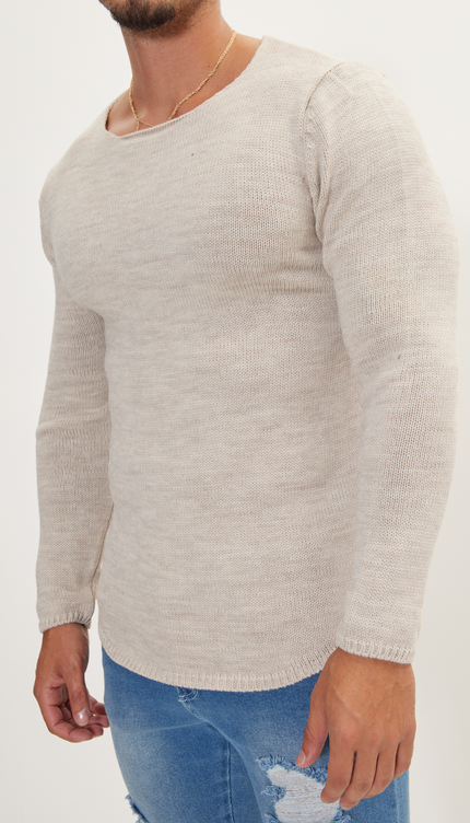 Everyday Knitwear Slim Sweater - Stone - Ron Tomson