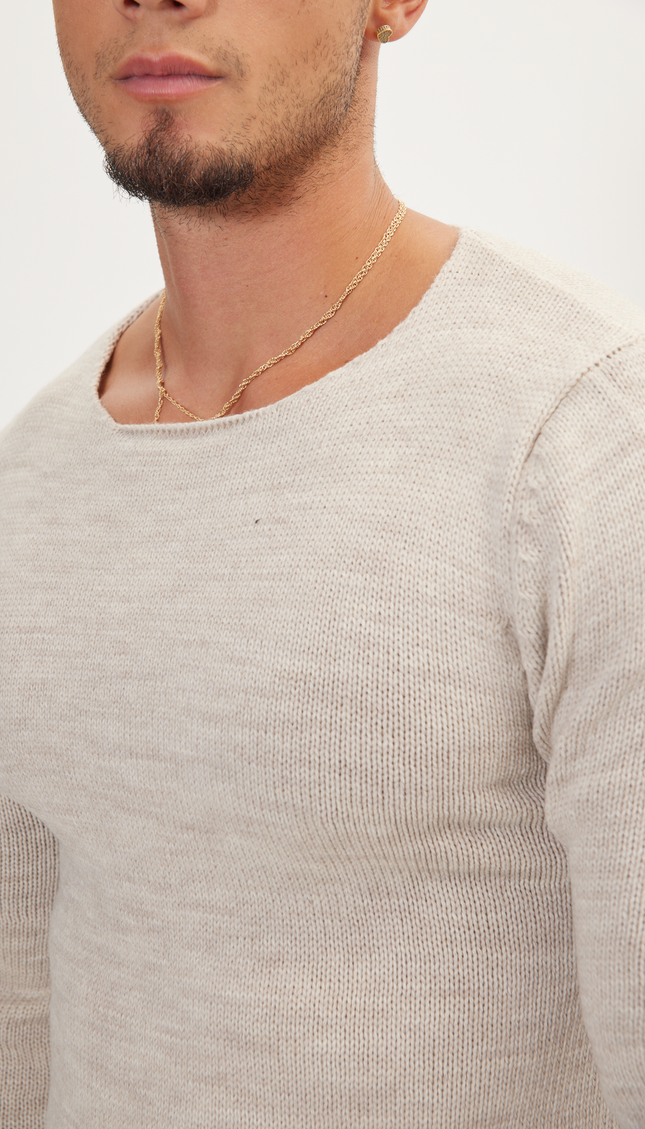 Everyday Knitwear Slim Sweater - Stone - Ron Tomson